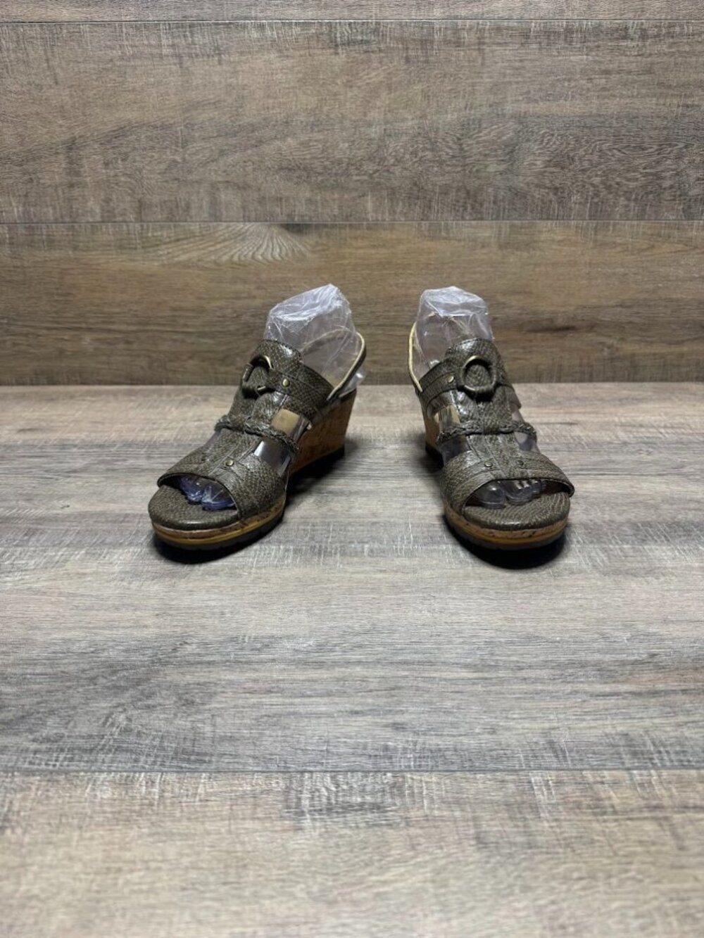 Bussola Marseille Brown Snake Leather Wedge Cork Sandals Women's Size EU 39